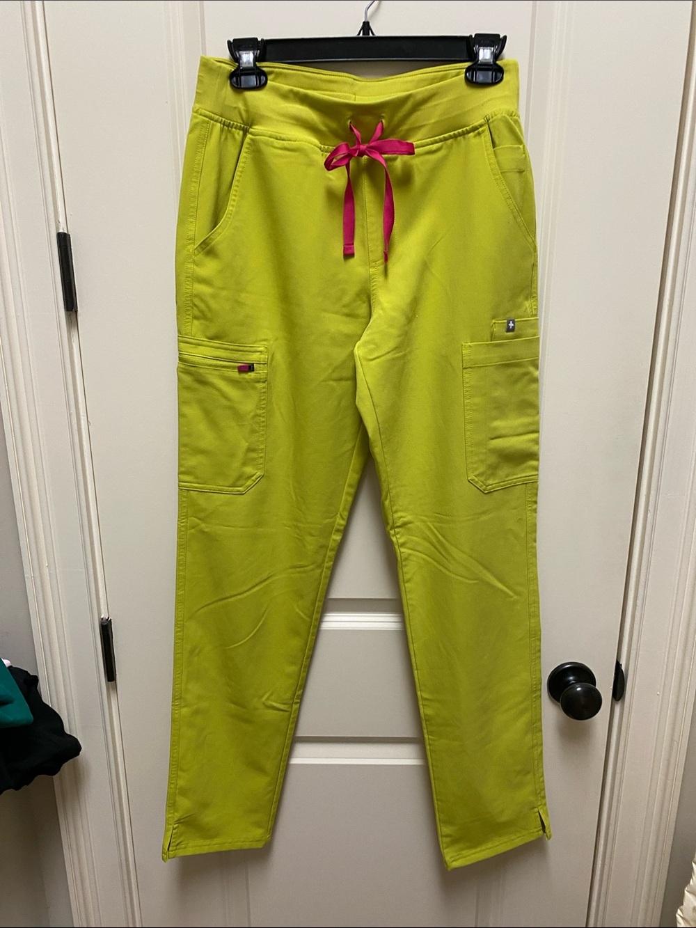Figs Lime scrub Pants with Pink Drawstring